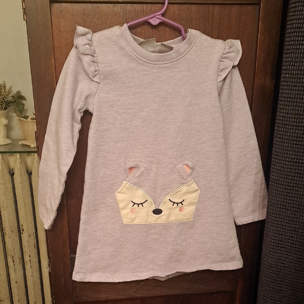 Koala Kids Girls Size 4T Purple Fox Pocket Ruffled Shoulder Sweatshirt Dress